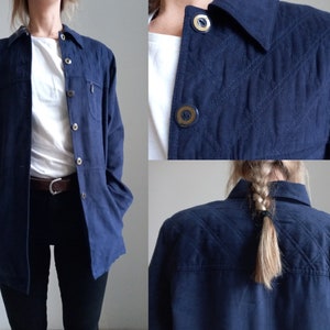Vintage quilted jacket Faux suede jacket navy blue