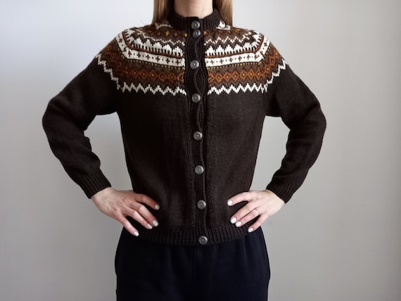 Icelandic hand knit sweater Scandinavian wool car… - image 2