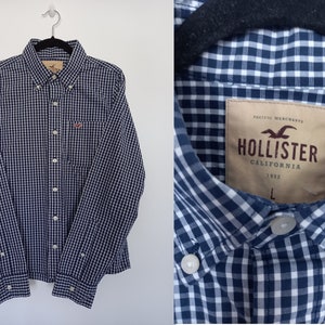 Vintage hollister shirt Blue gingham shirt Cotton checkered shirt Size M
