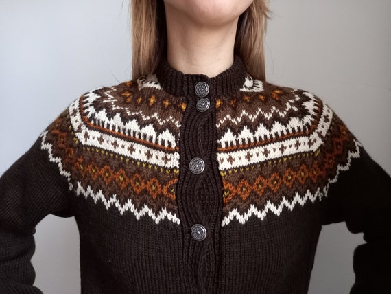 Icelandic hand knit sweater Scandinavian wool car… - image 3