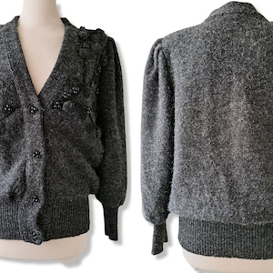 Vintage embroidered cardigan Puffed sleeve Austrian sweater Embellished cardigan