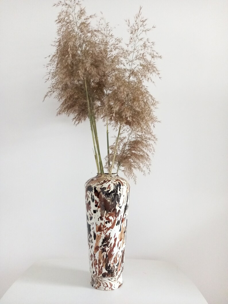 Vintage Floor Vase for Pampas Grass Enamel Metal Vase From East Germany