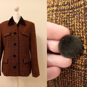 Vintage tweed jacket Laurel Escada wool blazer women Plaid jacket Made in Germany