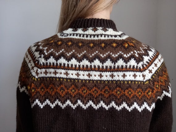 Icelandic hand knit sweater Scandinavian wool car… - image 4