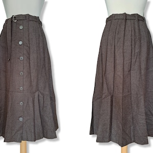 Vintage midi skirt Long wool pleated skirt women A line silhouette M XL size