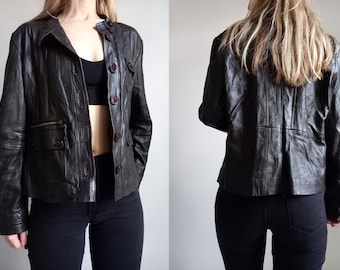 Vintage grunge leather jacket 90s leather blazer brown