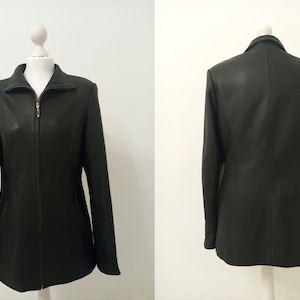 Vintage fitted leather jacket 90s genuine leather blazer Tailored zipped leather jacked
