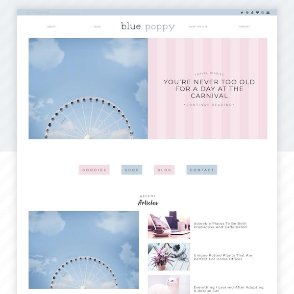 Blue Poppy Wordpress Theme, Wordpress Theme for Bloggers | Feminine Wordpress Template | Responsive Wordpress Blog | Blue Poppy