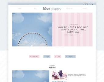 Blue Poppy Wordpress Theme, Wordpress Theme for Bloggers | Feminine Wordpress Template | Responsive Wordpress Blog | Blue Poppy