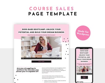 Pink Course Sales Page Templates: Long-Form, Waitlist, Thank You (Wordpress)