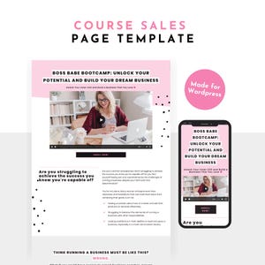Pink Course Sales Templates for Wordpress: Complete Set for Coaches (Long-Form, Waitlist, Thank You)