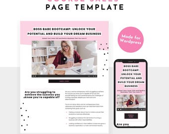 Pink Kurs Verkaufs Vorlagen für Wordpress: Komplettes Set für Coaches (Long-Form, Warteliste, Danke)