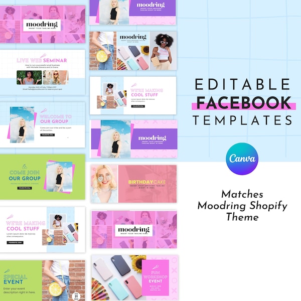 Colorful Facebook Template for Canva | Matching Moodring Template | Facebook Cover Template | Editable Facebook Templates