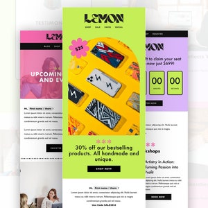 Colorful Flodesk Email Template Bundle: Blog, Event, Course, Ecommerce