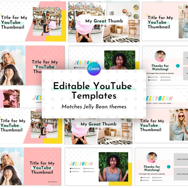 Cute Youtube Templates for Canva | YouTube Banner Template | Editable YouTube Templates | YouTube Thumbnail Templates | Jelly Bean