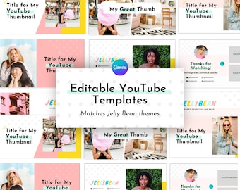 Leuke YouTube-sjablonen voor canva (banner, miniatuur, intro, einde), Jelly Bean