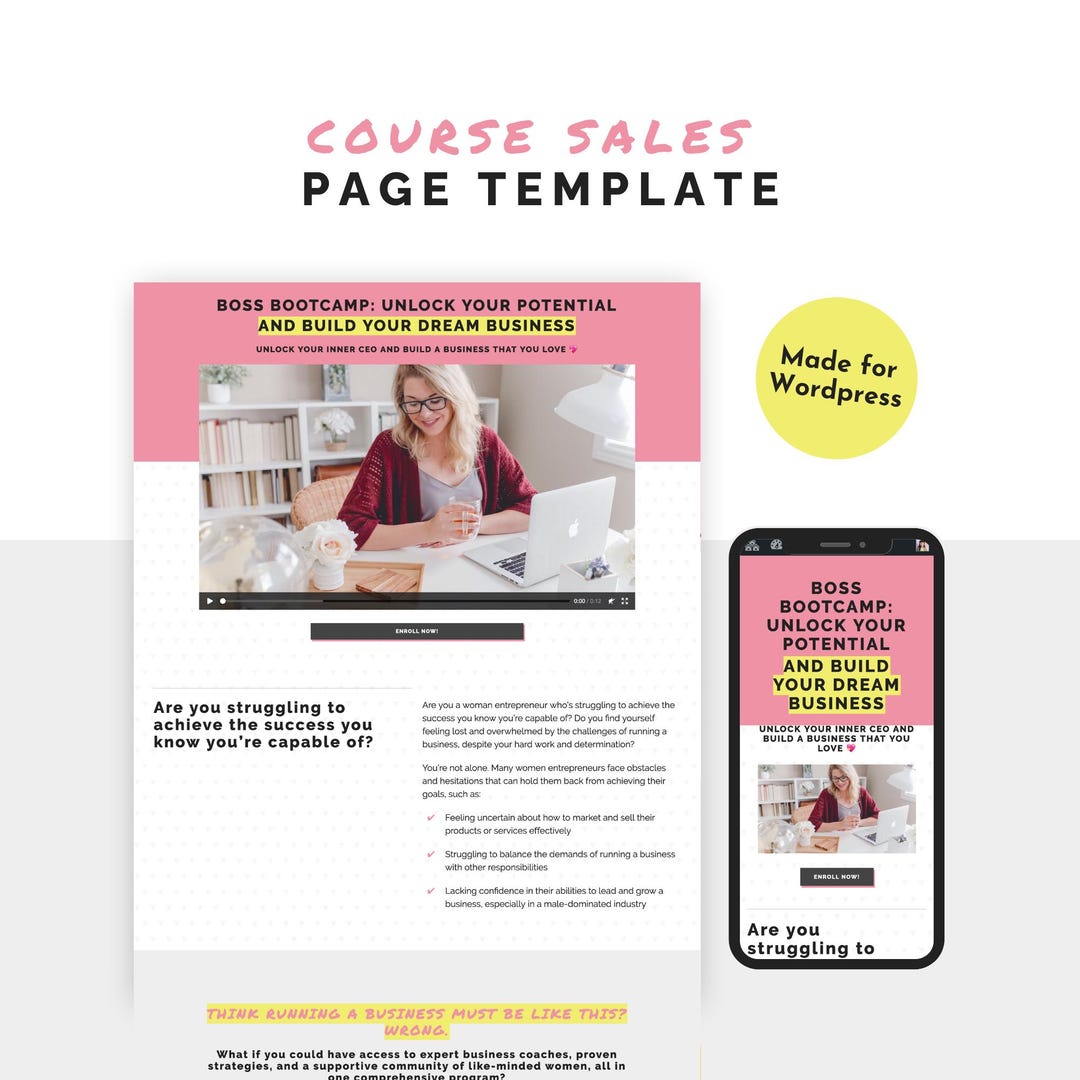 Fun Course Sales Page Templates for Wordpress: Long-form, Waitlist ...