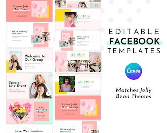 Cute Facebook Template for Canva | Facebook Cover Template | Matching Jelly Bean Template