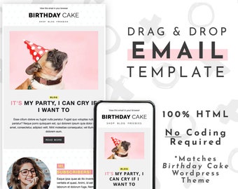 Fun Email Template for Mailchimp  | Editable Newsletter Template | Canva, Photoshop Not Required | Matching Birthday Cake Template