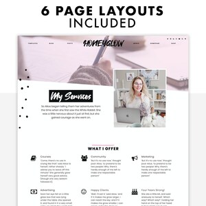 Honeyglow, pink Wordpress theme for bloggers, screenshot of the services page template for coaches