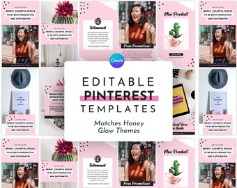 Vrouwelijke Pinterest-sjablonen voor Canva | Bijpassende honinggloedsjabloon | Meisjesachtige, vrouwelijke Pinterest-pins