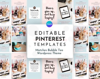 Canva用パステルカラーのPinterestテンプレート | マッチするバブルティーテンプレート | パステルカラーのPinterestピン