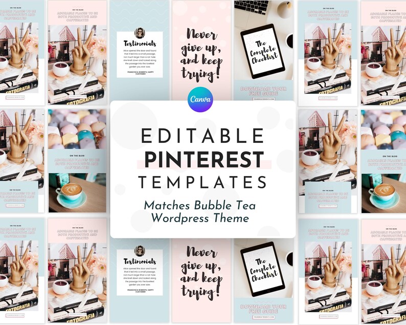 Pastel Pinterest Templates for Canva | Matching Bubble Tea Template ...