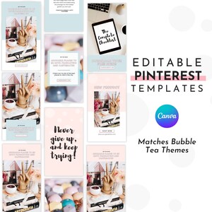 Pastel Pinterest Templates for Canva | Matching Bubble Tea Template ...