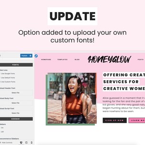 Update! Honey Glow Wordpress theme now comes with an option to upload your own custom fonts, making it even easier to make the design your own!