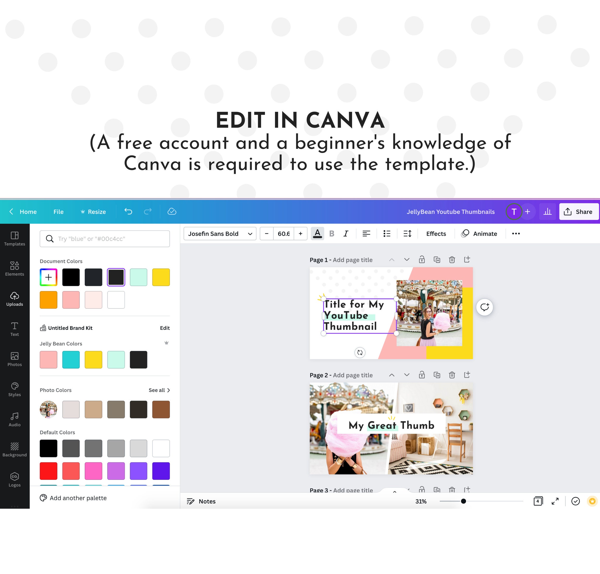 Cute Youtube Templates for Canva (banner, Thumbnail, Intro, Outro ...
