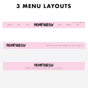 Screenshot of Honeyglow, pink Wordpress theme for bloggers, different menu layouts.