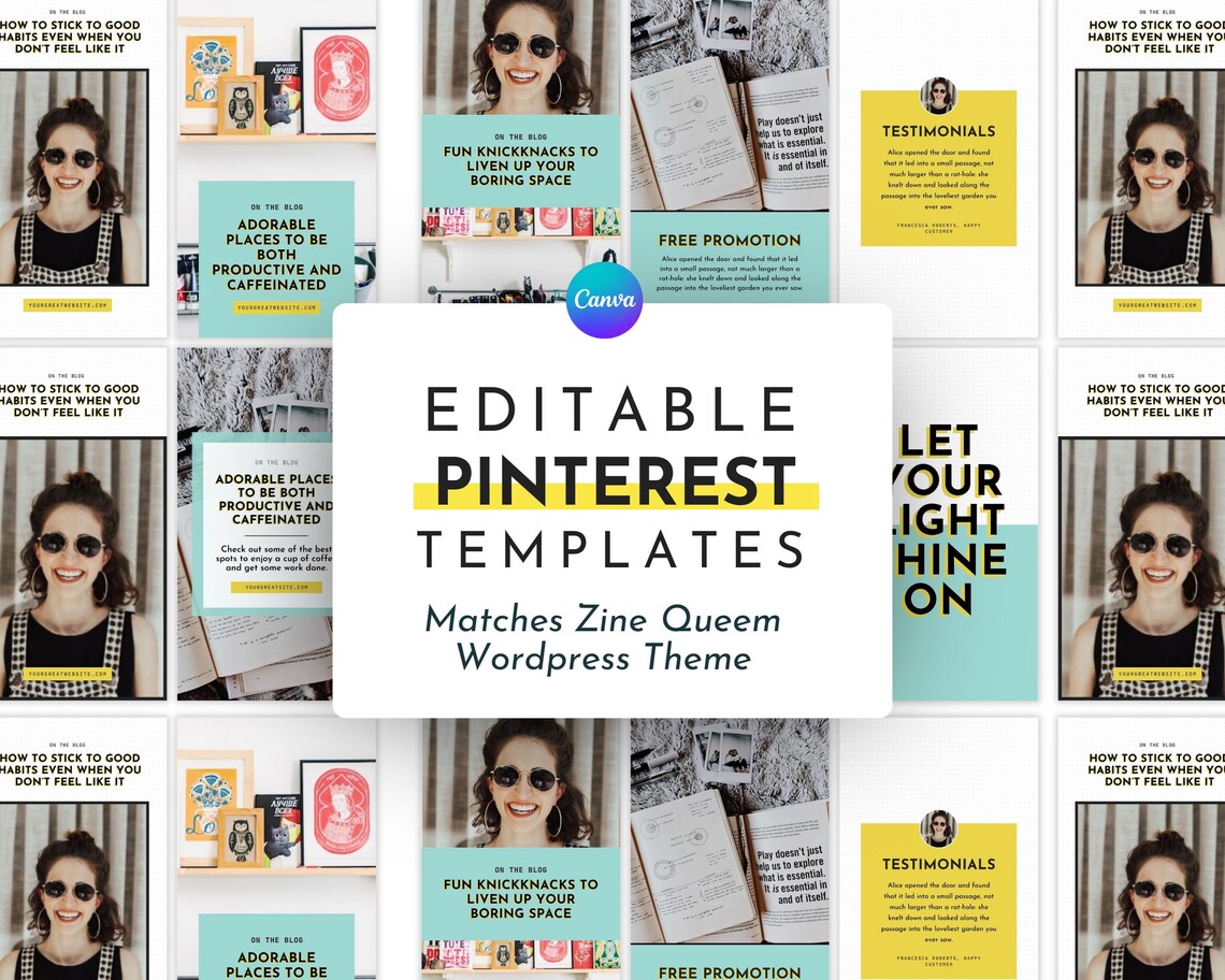 Bold Pinterest Templates for Canva | Matching Zine Queen Template ...