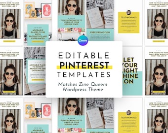 Gedurfde Pinterest-sjablonen voor Canva | Bijpassende Zine Queen-sjabloon | Opvallende gele Pinterest-pins