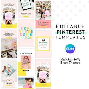 Cute Pinterest Templates for Canva | Matching Jelly Bean Template | Cute, Bright Pinterest Pins