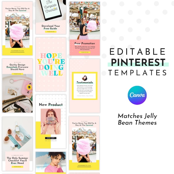 Modèles Pinterest mignons pour Canva | Modèle de Jelly Bean assorti | Épingles Pinterest mignonnes et lumineuses