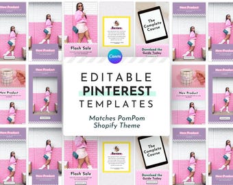 Pink Pinterest Templates for Canva | Matching PomPom Template | Pink Pinterest Pins