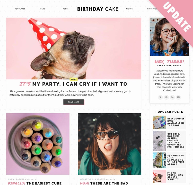 Fun Wordpress Theme, Birthday cake Wordpress Theme for Bloggers | Responsive Wordpress Blog, Lifestyle Website Theme 