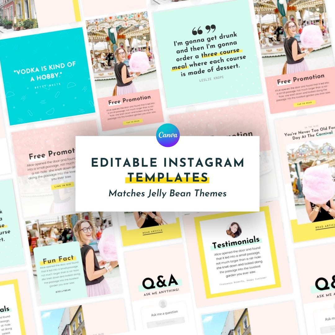 Cute Instagram Post Template for Canva | Matching Jelly Bean Template ...