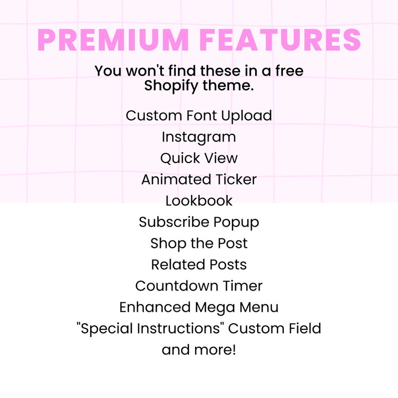 Moodring Shopify theme has premium features. These features include custom font upload, quick view, a scrolling ticker, Lookbook section, subscribe popup, Shop the Post, Related Posts, countdown timer, mega menu, custom fields, and more!