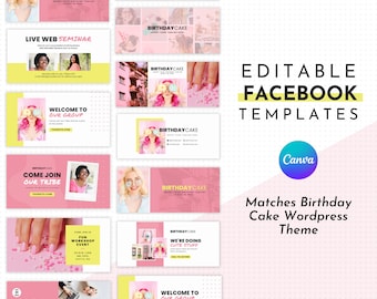 Fun Facebook Template for Canva | Facebook Cover Template | Matching Birthday Cake Template