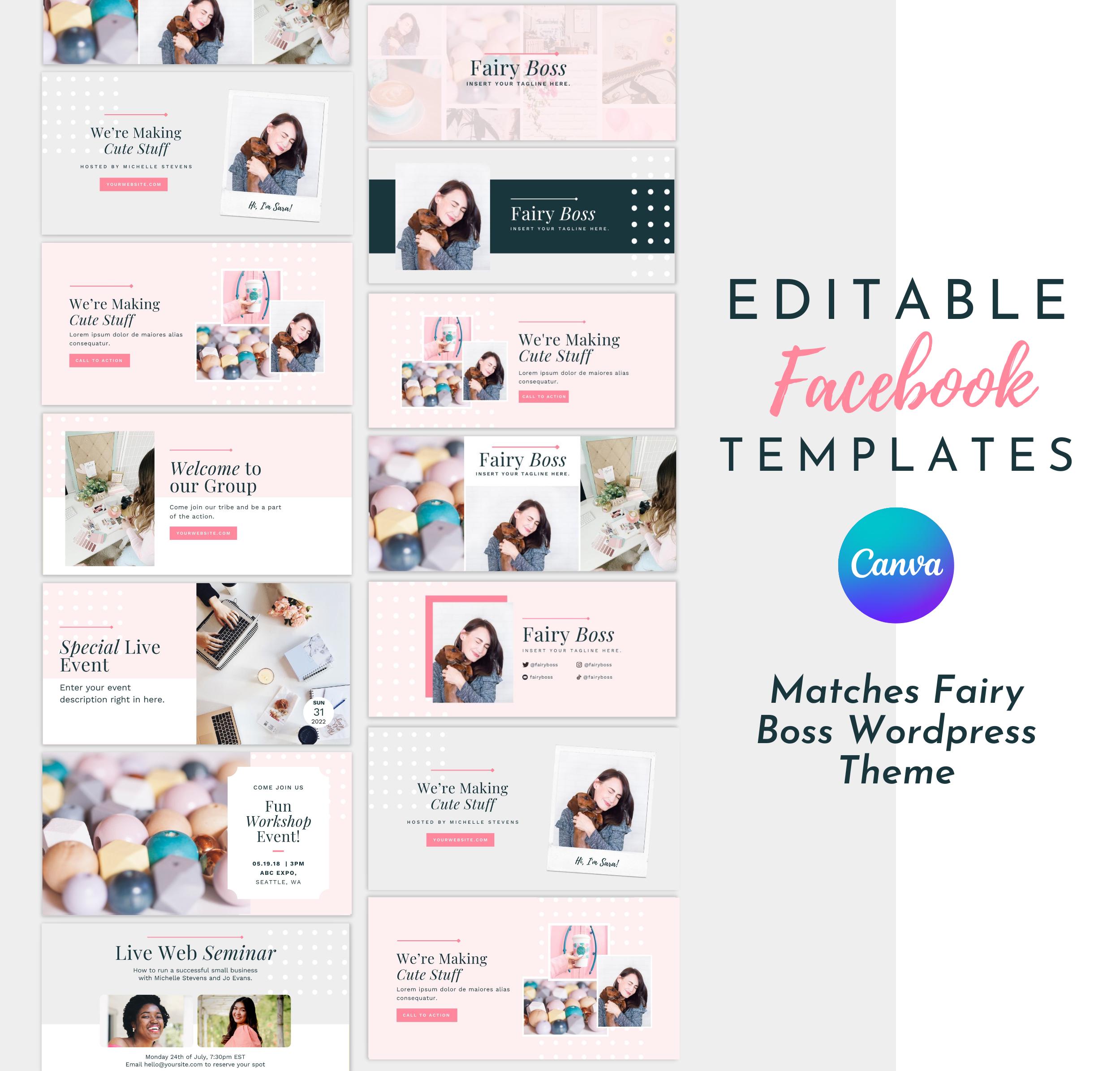 Professional Facebook Template for Canva | Cute Facebook Templates (Cover, Group, Event) | Fairy Boss