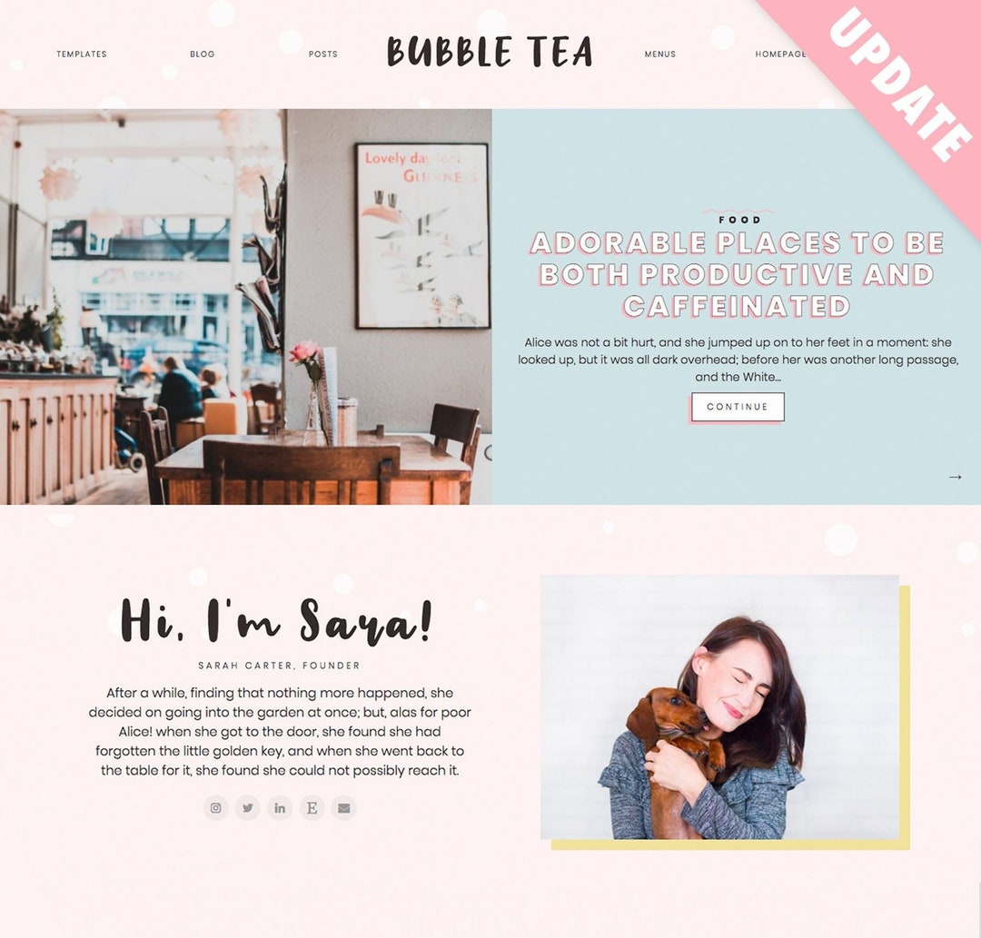 Pastel Wordpress Theme Bubble Tea Wordpress Theme for Etsy