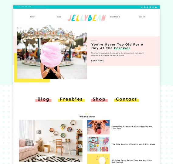 Cute Wordpress Theme Jelly Bean Wordpress Theme for Bloggers Etsy