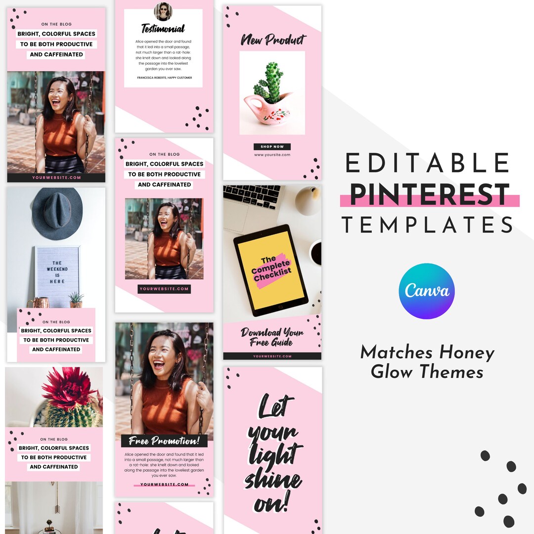 Feminine Pinterest Templates for Canva | Matching Honey Glow Template ...