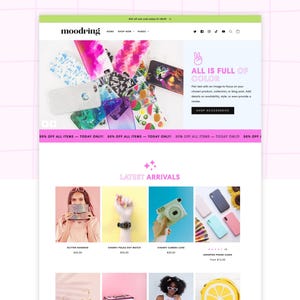 A screenshot of Shopify theme Moodring. With this service, we can help you install this theme or any other theme from our Etsy store.