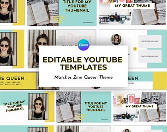 Gedurfde YouTube-sjablonen voor Canva (banner, miniatuur, intro, einde), Zine Queen