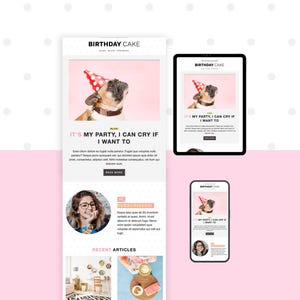 Zabawny szablon e-maila dla Mailchimp | Edytowalny szablon newslettera | Canva, Photoshop nie jest wymagany | Tort urodzinowy