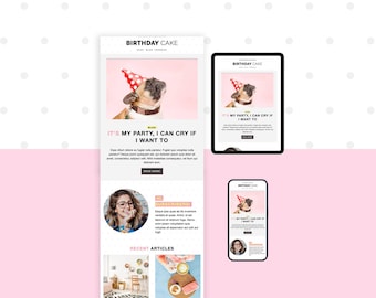 Leuke e-mailsjabloon voor Mailchimp | Bewerkbare nieuwsbriefsjabloon | Canva, Photoshop niet vereist | Verjaardagstaart