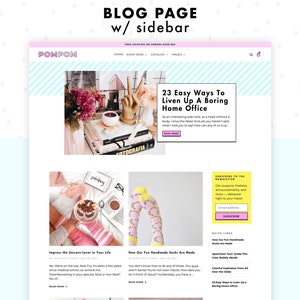 PomPom, pink Shopify theme, screenshot of the blog page template, which comes with a sidebar.