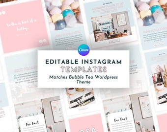 Pastel Instagram Post Template for Canva | Matching Bubble Tea Template | Instagram Story Template